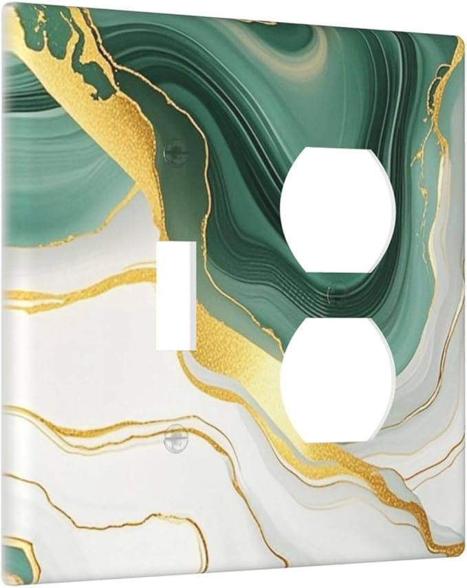 Wallplates Turquoise Marble Texture Golden Lines 1 Toggle 1 Duplex Switch Plate Electrical Gfci Faceplate Decorative Light Switch Covers For Bed Room Bathroom Decor