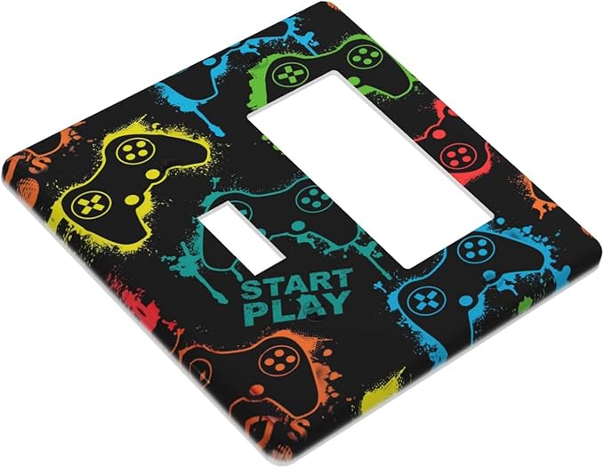 Gaming Hippie Gamer Modern Gamepad Colorful Graffiti Outlet Covers 1 Toggle 1 Rocker Combination Decorative Wall Plate Electrical Switch Plates Light Switch Cover Plate for Kids Room Nursery Decor