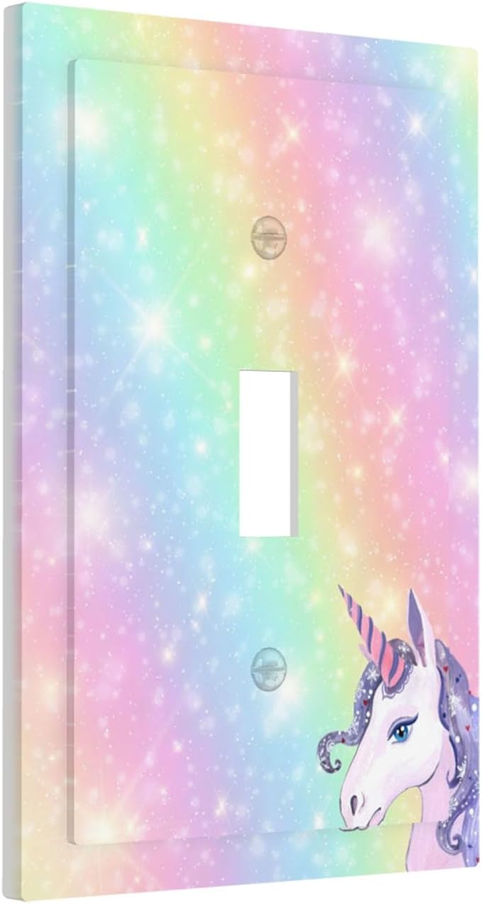 Rainbow Unicorn 1-Gang Toggle Light Switch Plate, Pastel Galaxy Sparkle Magical Fantasy Decorative Wall Plate for Boys & Girls Bedroom