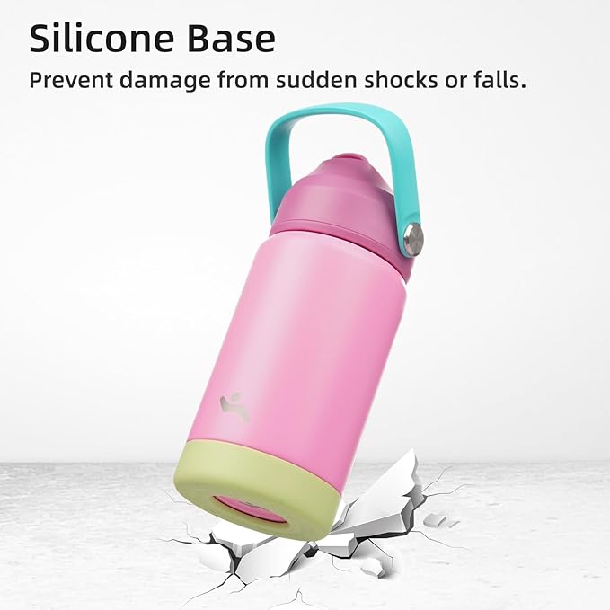 Konokyo Insulated Water Bottle with Straw Lid,12 oz Stainless Steel Vacuum Metal Bottle with Silicone Handle,Rose Pink