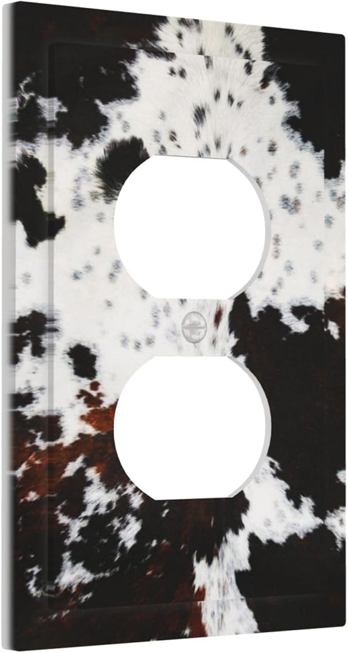 Country Maroon Brown Taupe Black White Animal Cow Fur Skin Cowhide Cheetah Print 1 Gang Duplex Wall Plate Electrical Receptacle Outlet Cover Decorative Dual Device Mid Size Plug Light Switch Wallplate