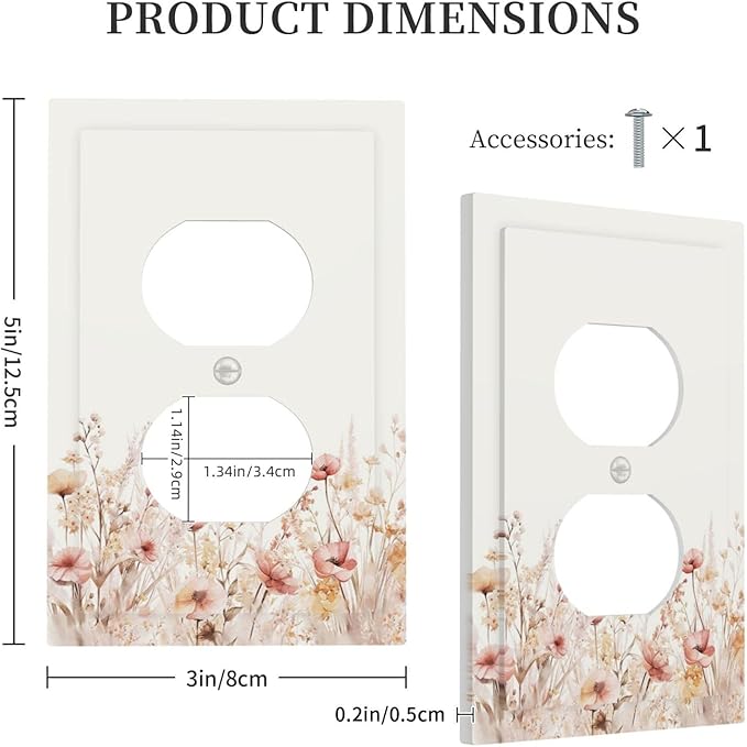 Outlet Covers Boho Floral Watercolor Flower Pattern 1 Gang Duplex Light Switch Cover Plate Decorative Switch Plate Covers Electrical Socket Cover for living Room Home Decor