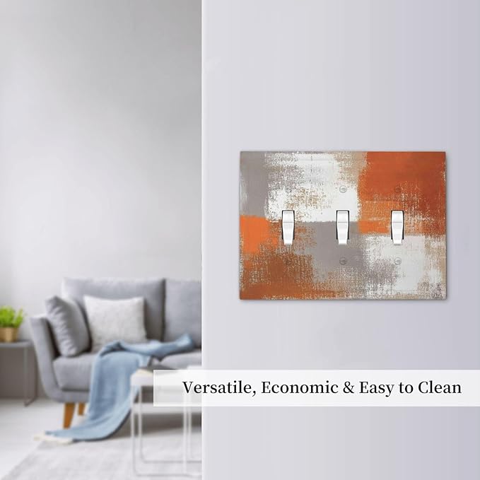 Orange Grey Abstract Art Oil Painting Decorative Switch Plates 3 Gang Wall Plate Triple Toggle Light Switch Cover Faceplate Electrical Wall Panels For Home Farmhouse Decor