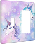 Girl Purple Pink Rainbow Blue Unicorn 2 Gang Single Toggle/Decorator Combination Light Switch Cover Decorative Combo 1-Toggle/1-GFCI/Rocker Wall Plate Cover
