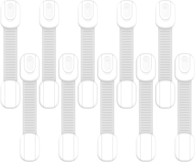Fridge Strap Locks for Kids (10 Pack) Baby Proof Fridge Lock with Strong 3M Adhesive, Child Safety Refrigerator & Cabinet Locks for Toddlers and Adults