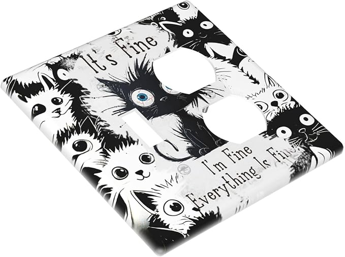 Funny Black Cat Inspirational Quotes Patterns Wallplates 1 Toggle 1 Duplex Switch Plate Electrical GFCI Faceplate Decorative Light Switch Covers for Kids Room Nursery Decor