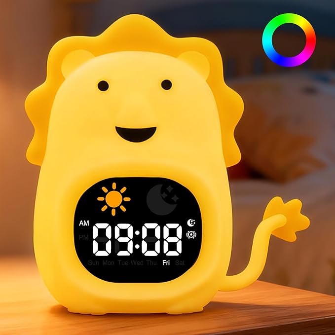 Alarm Clocks for Kids Toddler Alarm Clock Silicone Night Light with 6 White Noise Sound Machine Rechargeable Soft Sleep Training Alarm with 8 Colors Night Light Perfect Clock Gift for Kids Boys Girls