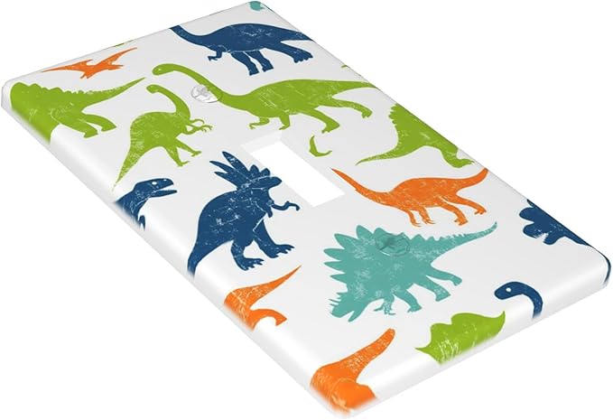 Colorful Dinosaur 1-Gang Toggle Light Switch Plate, Watercolor Blue & Green Dinosaur Cartoon Wall Plate for Boys Bedroom, Playroom & Nursery