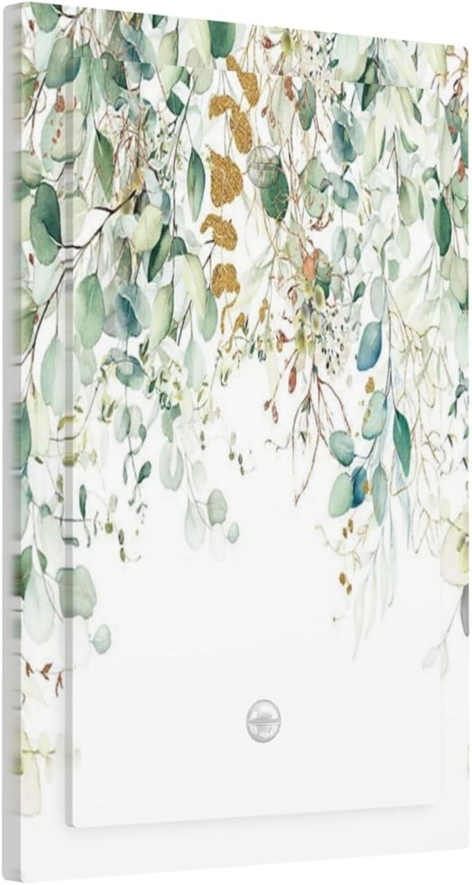Gold Green Eucalyptus Leaves Plants Flowers Floral Light Switch Cover Plate 1 Gang No Device Blank Electrical Wall Plates Faceplate Decorative Switch Plate Covers for Bedroom Living Room Decor
