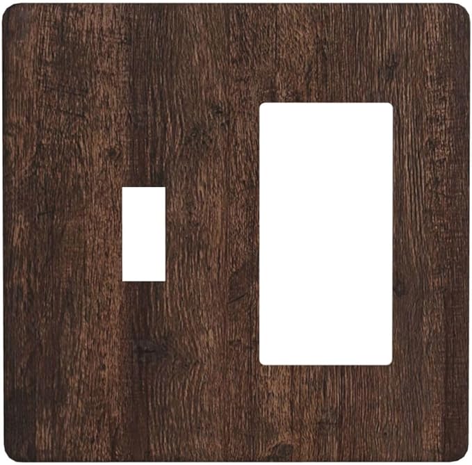 Decorative Toggle Switch Cover Plate with Rustic Dark Wood Grain & Vintage Style Design 2-Gang 1-Gang Standard Wall Plate Light Switch Cover for Kitchen/Living Room