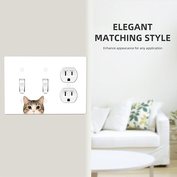Cat 2 Toggle 1 Duplex Receptacle Outlet Cover Wall Plate Decorative 3 Gang Light Switch Covers Electrical Switchplate Home Decorate Faceplat for Bathroom Bedroom Kitchen Room 4.5 x 6.4 Inch
