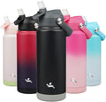 Konokyo Insulated Water Bottle with Straw Lid,24 oz Stainless Steel Vacuum Metal Bottle with Silicone Handle,Black