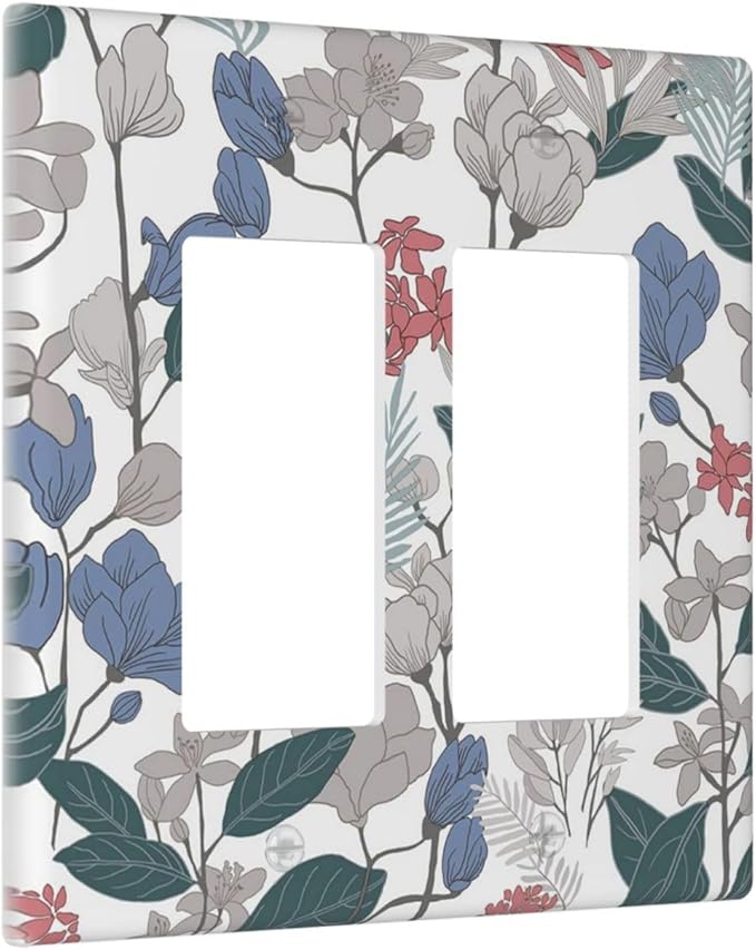 Decorative Outlet Covers Boho Green Leaf Floral Combination 2 Gang Wall Plate Double Rocker Decora Light Switch Cover Plate Jumbo Dual Electrical GFCI Switch Plate Cover for Kitchen Decor
