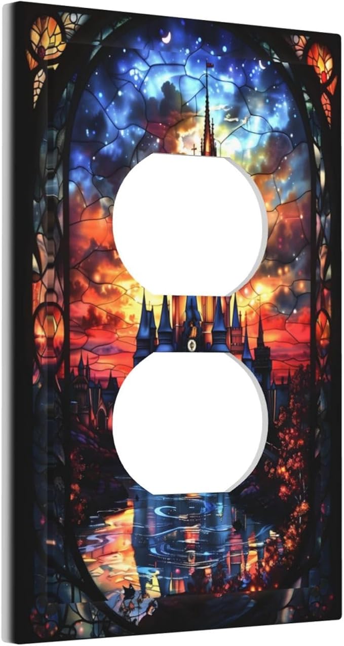 Medieval Fantasy Castle Magic Academy Outlet Covers 1 Gang Duplex Light Switch Cover Decorative Switch Plates Electrical Receptacle Faceplate Wall Plate for Kids Room Bedroom Decor
