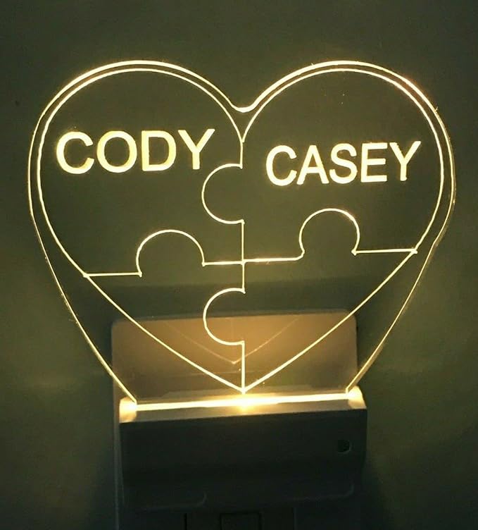 Night Light Multi Color Personalized LED Plug-in, Ultra-Slim Touch Night Light Smart Dusk to Dawn Sensor, Kids Children's Bedroom Kitchen Bathroom Hallway Play Room Variations (Puzzle Piece Heart)