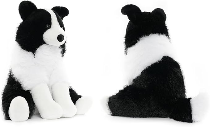 WEIGEDU Border Collie Stuffed Animal Plush Dog Toy, 12 Inch, Soft Realistic Black and White Puppy, Cuddly Farm Animal Plushie for Kids, Girls, Boys, Birthday
