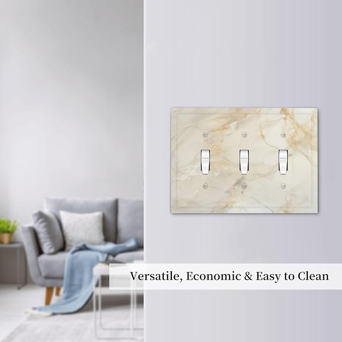 Light Switch Cover Plate Beige Gold Marble Abstraction Morden Art 3 Gang Triple Toggle Decorative Switch Plates Wall Plates Electrical Switchplate Faceplate for Kitchen Bathroom Decor