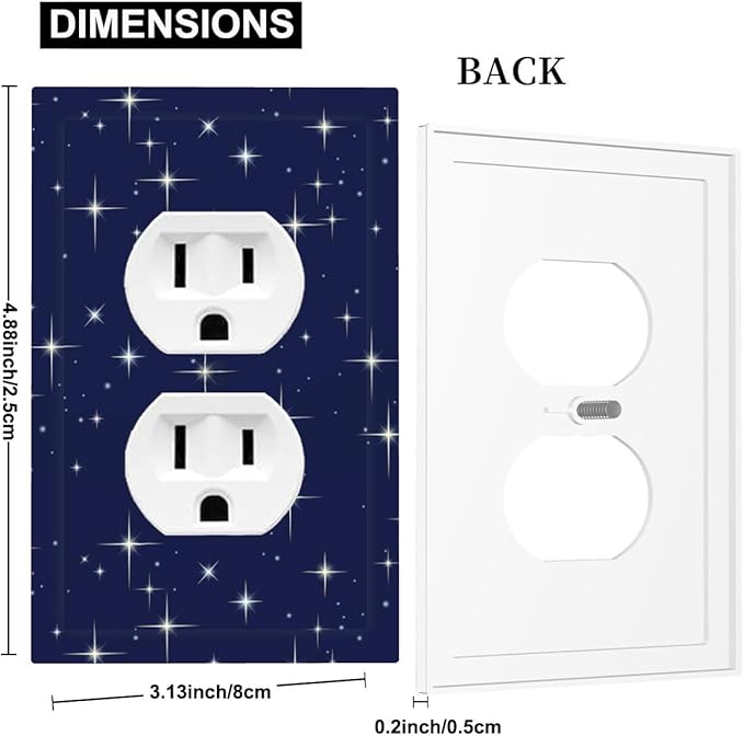 Starry Night Duplex Wall Plate - 1-Gang Standard US Size Celestial Sparkle Outlet Covers, Midnight Galaxy Cosmic Glow for Bedroom & Nursery