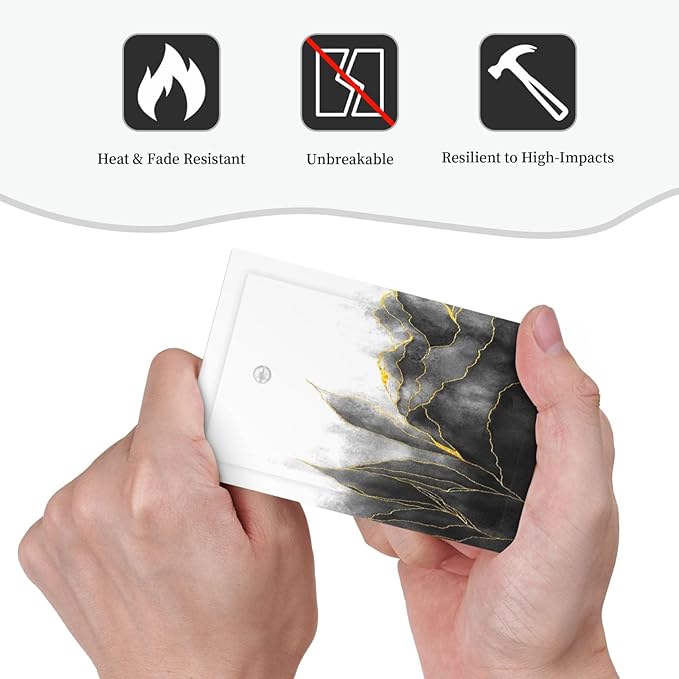 Light Switch Cover Plate Black And Gold Marble White Golden Leaves 1 Gang No Device Blank Electrical Wall Plates Faceplate Decorative Switch Plate for Bedroom living Room Decor