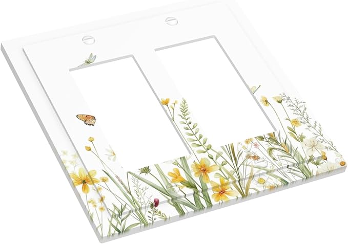 Colorful Wildflowers Dragonfly Butterfly Floral Decorative Outlet Covers 2 Gang Double GFCI Rocker Electrical Wall Panels Light Switch Cover Plate for Bedroom Living Room Decor