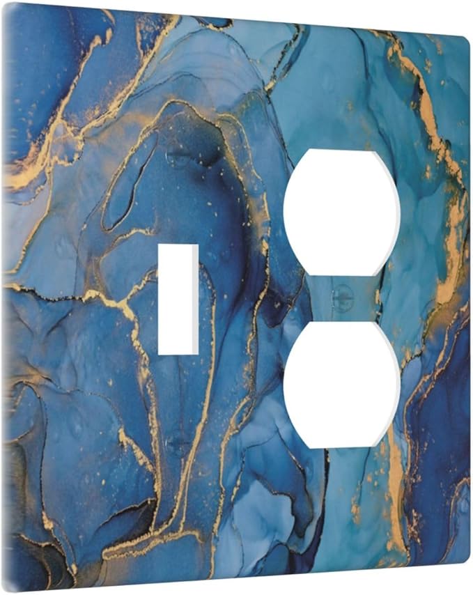Light Switch Cover Blue Marble Modern Ombre Watercolor Ink Art 2 Gang Outlet Cover 1 Toggle Duplex Decorative Switchplate Wall Plate Electrical Receptacle Art Faceplate for Bedroom Bathroom