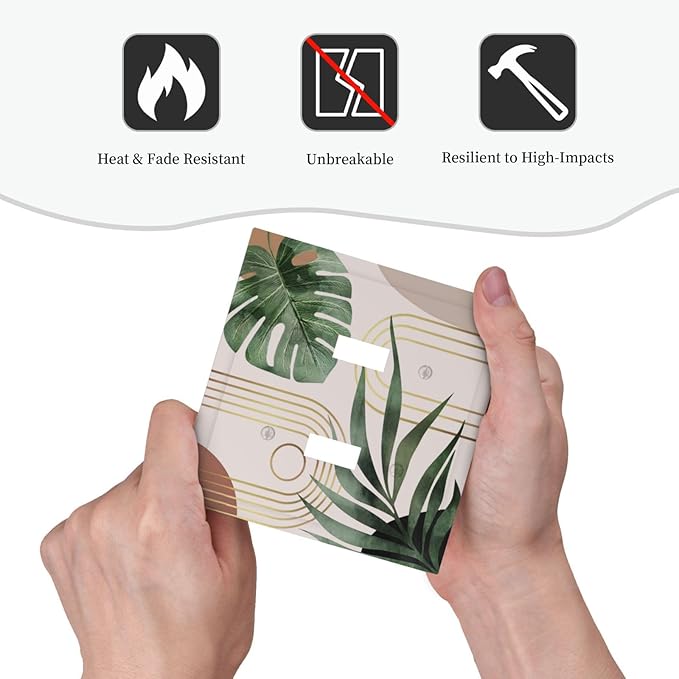 Vintage Abstract Retro Minimalist Aesthetic Art Mid Century Boho Sun Bohemian Palm Leaf Decorative 2-Gang Double Toggle Outlet Light Switch Wall Plate Electrical Receptacle Faceplate Cover Jumbo Size