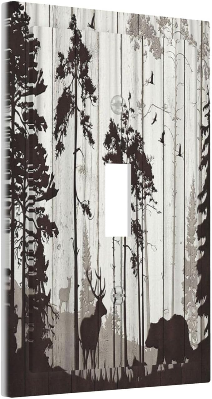 Light Switch Cover Rustic Deer Hunting Forest Woodland 1 Gang Wall Plate Cover Country Single Toggle Outlet Covers Decorative Switchplate Electrical Faceplate for Farmhouse Home Decor