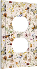 Vintage Butterflies 1 Gang Outlet Plate Duplex Decorative Colorful Wildflower Art Outlet Covers Cute Bees Electrical Receptacle Lightswitch Faceplate Beige Flower Leaves Dimmer Decor