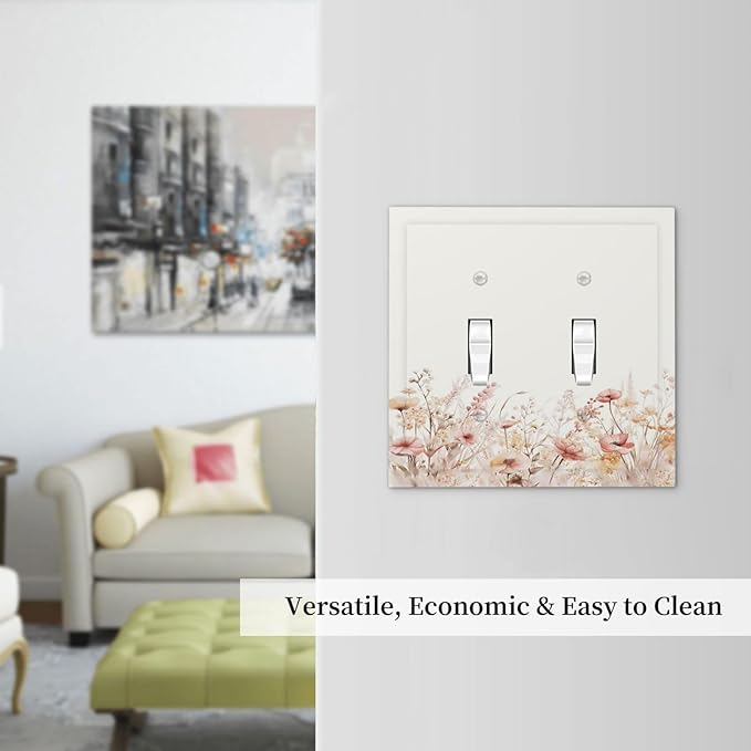 Decorative Switch Plate Covers Boho Floral Watercolor Flower Pattern 2 Gang Double Toggle Light Switch Cover Plate Electrical Wall Plate Outlet Cover Outlet Light Switch Cover for living Room Home