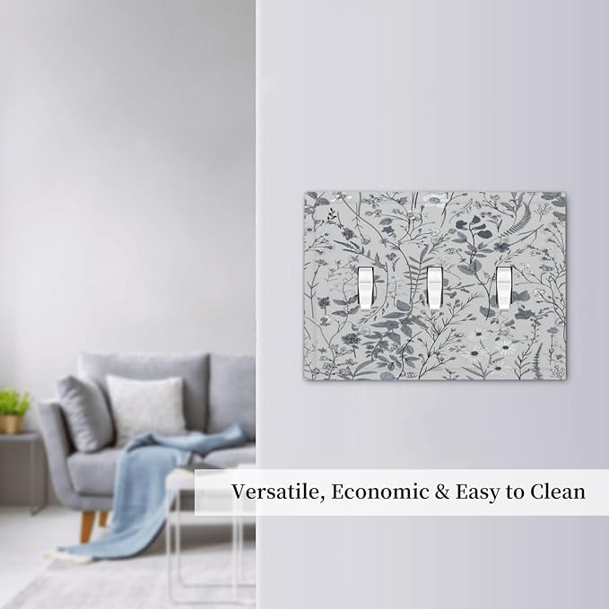 Boho Wild Flowers Farm Floral 3 Gang Light Switch Plate Decorative Triple Toggle Wall Plate Cover Electrical Faceplate Switchcovers for Bathroom Home Living Room Bedroom Art Panel Decor