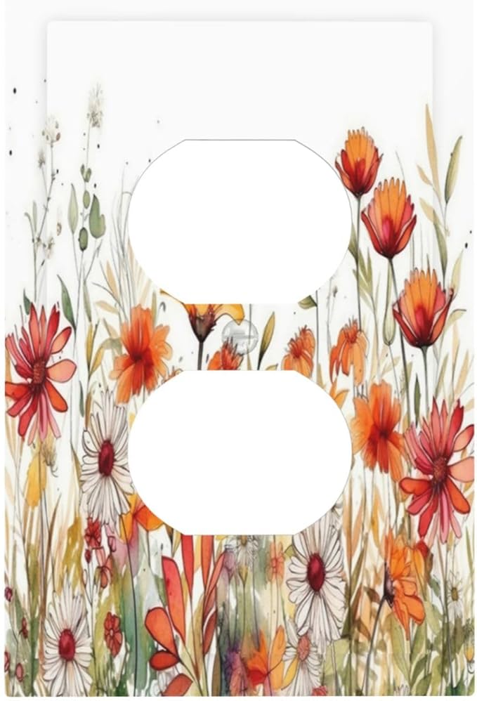 Watercolor Wild Flower Floral Daisy Plant Outlet Covers 1 Gang Duplex Light Switch Cover Decorative Switch Plates Electrical Receptacle Faceplate Wall Plate for Bedroom Living Room Decor