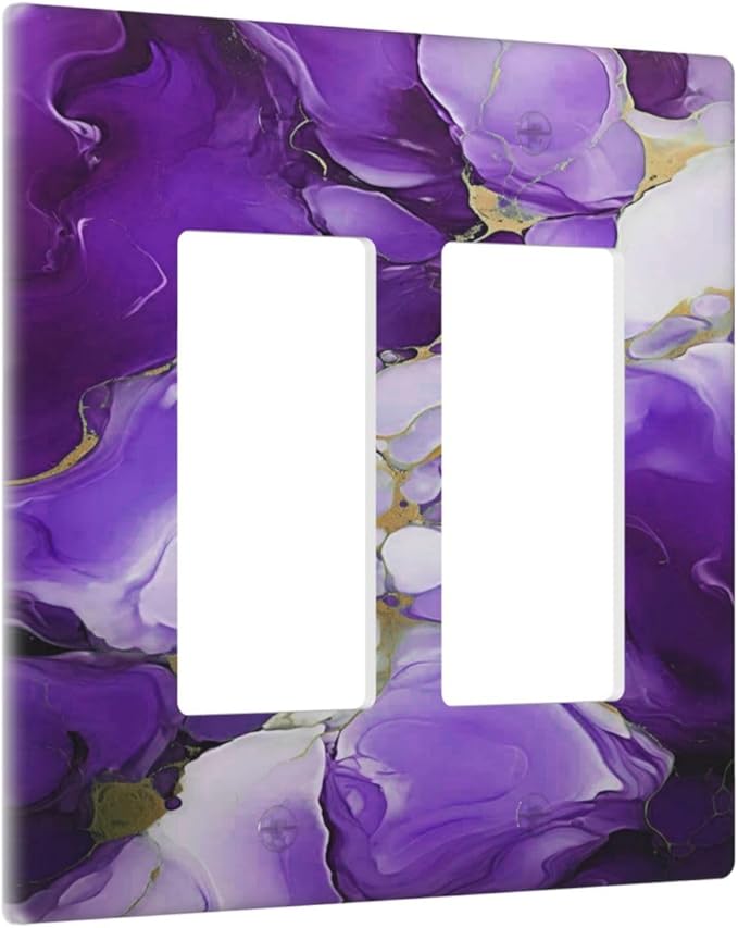 Decorative Outlet Covers Abstract Luxury Purple Gold Marble Textures 2 Gang Wall Plate Double Rocker Two Switch Wall Cover Plate Jumbo Dual Electrical GFCI Face Plate for Bedroom Decor
