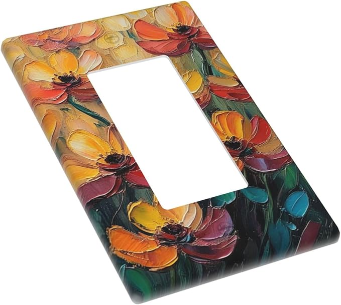 Decorative Art Light Switch Covers Color Flower Blaze 1 Gang Rocker Wall Plate Switchplate Electrical Faceplate for Home Decor