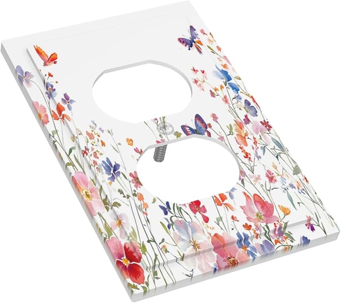 Colorful Flower Watercolor Floral Butterfly Bird Outlet Covers 1 Gang Duplex Light Switch Cover Decorative Switch Plates Electrical Receptacle Faceplate Wall Plate for Bedroom Living Room Decor