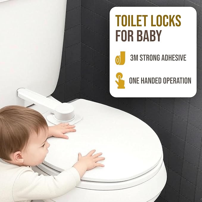 Toilet Lock – 1 Pack | Stops Kids from Opening Toilet | Strong 3M Sticker | No Tools Needed (White)