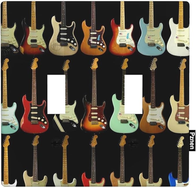 Modern Guitar Double Toggle Light Switch Cover Music Rock And Roll Guitar Musical 2 Gang Wall Plate Decorative Faceplate Electrical Switchplate Bathroom Bedroom