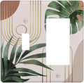 Vintage 70S Mid Century Boho Decorative Single Toggle/Rocker Combo Light Switch Cover 2-Gang Palm Leaf Abstract Art Electrical Wall Plate Double Combination Switch Decorator GFCI Receptacle Cover