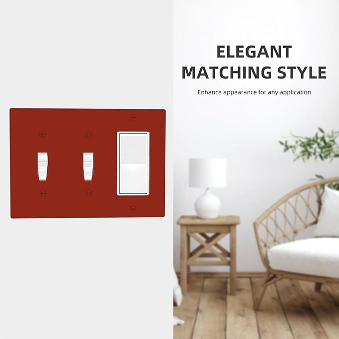 Decorative Dark/Wine Red 3 Gang 2 Toggle 1 GFCI/Decorator Combination Light Switch Cover, Chestnut Maroon Red Brown Triple Combo Toggle/Rocker Electrical Outlet Switches and Face Wall Plate Cover