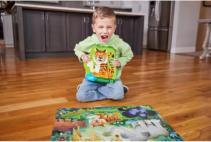 Crocodile Creek Jigsaw Puzzle, 36 Piece for Kids 3 Years and Up, Heavy-Duty Shaped Box for Storage, Finished Puzzle Size 18 x 24 inches, Wild Kingdom