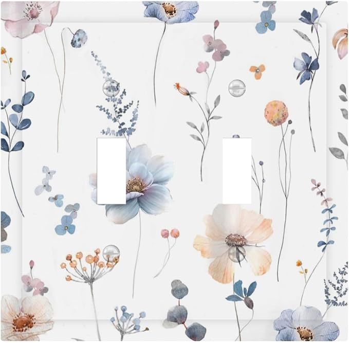 Wildflowers Plant Leaves Floral Berry Decorative Switch Plates 2 Gang Double Toggle Outlet Light Switch Cover Wall Plate Electrical Faceplate for Bed Room Living Room Decor