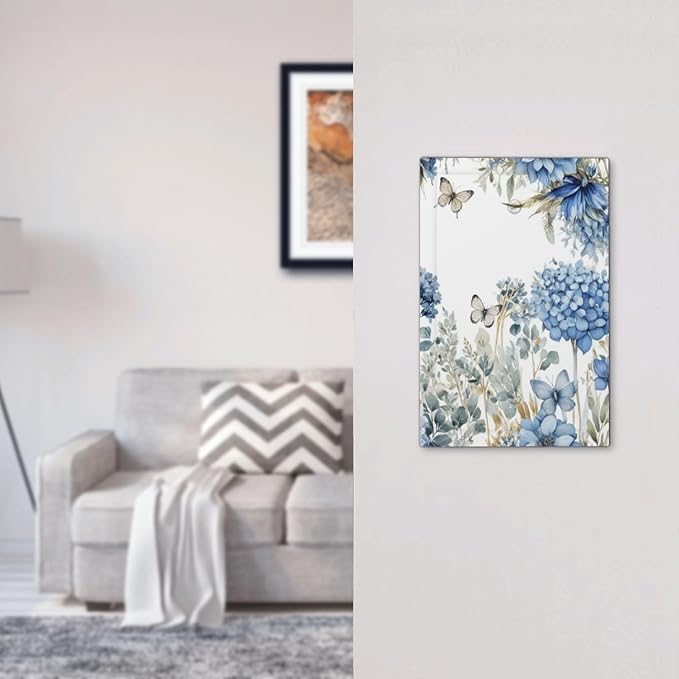 Decorative Light Switch Plate Covers Boho Blue Flowers Rustic Beige Butterfly Leaves 1 Gang No Device Switch Cover Plate Single Blank Wall Plate Switchplate Electrical Faceplate