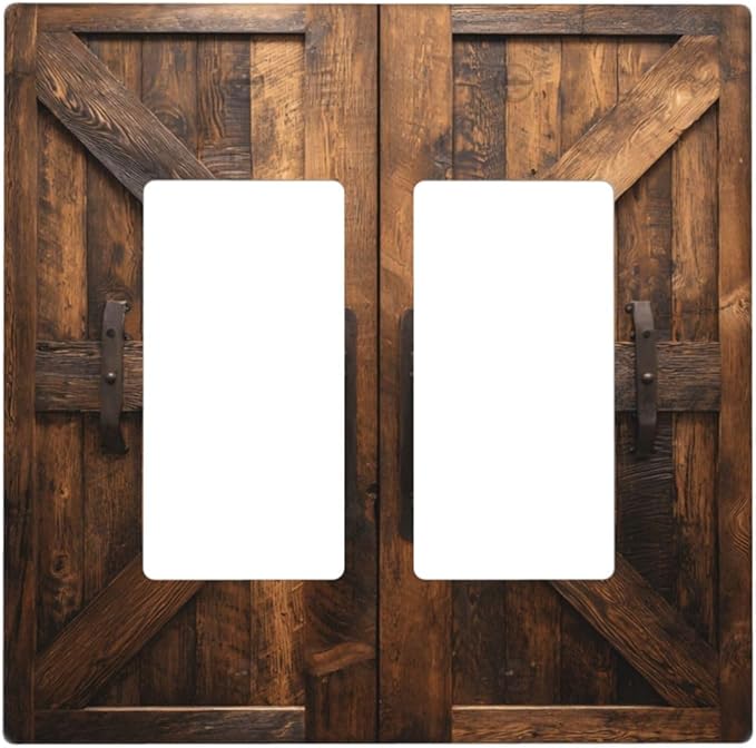 Decorative Outlet Covers Retro Brown Wood Barndoor 2 Gang Light Switch Cover Plate Double Rocker Wall Plates for Electrical Outlets Switch Plate Covers for Farmhouse Home Decor