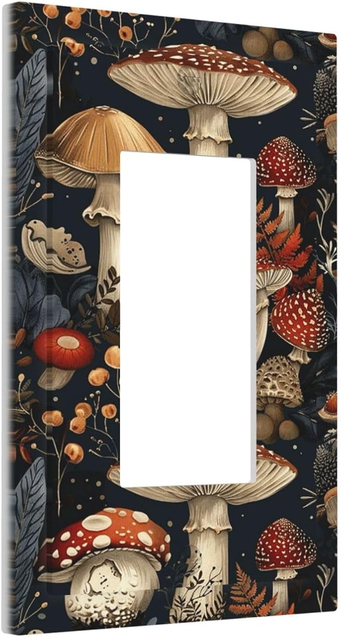 Decorative Outlet Covers Vintage Mushroom Floral 1 Gang Single Rocker Light Switch Cover Plate GFCI Wall Plates Electrical Switch Plate Cover for Bedroom Kids room Decor