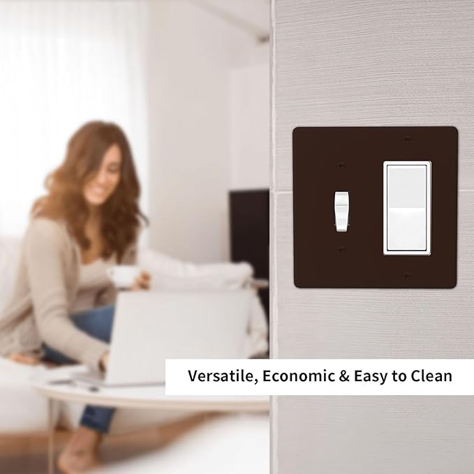 Decorative Brown 2 Gang Combination Single Toggle with One Rocker/GFCI Light Switch Cover Walnut Coffee Tan 1-Toggle 1-Decorator Wall Plate Electrical GFCI Combo Receptacle Outlet Faceplate Covers