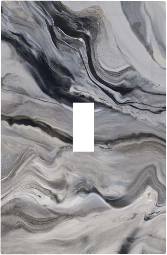 Grey And White Marble Abstract Art Print Decorative Light Switch Cover 1 Gang Single Toggle Device Electrical Faceplate Switchplates Decorator Outlet Wall Plate for Bathroom Kitchen Decor
