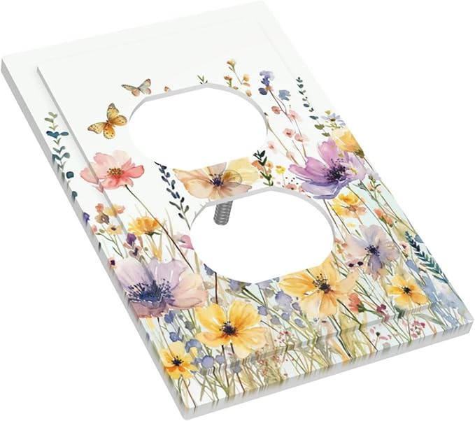 Wildflowers Colorful Flower Butterfly Floral Outlet Covers 1 Gang Duplex Light Switch Cover Decorative Switch Plates Electrical Receptacle Faceplate Wall Plate for Farmhouse Bedroom Decor