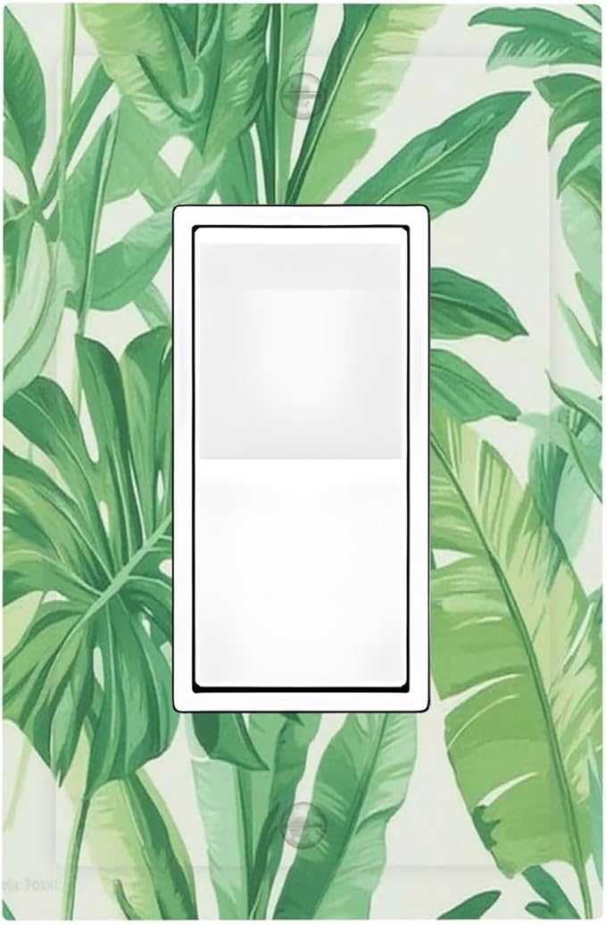 Decorative Outlet Covers Tropical Palm Tree Leaf Green Plant 1 Gang Single Rocker Light Switch Cover Plate Wall Plates Gfci Faceplate For Bed Room Living Room Decor