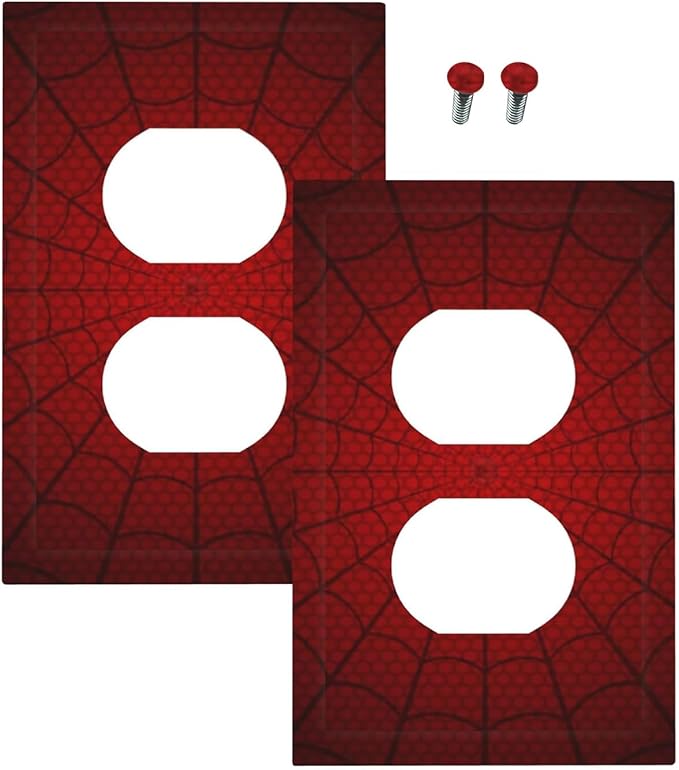 Outlet Covers Red Black Spider Web 1 Gang Duplex Light Switch Cover Plate Decorative Wall Plates Electrical Switchplate Receptacle for Kids Room Home Decor（2 Pack）
