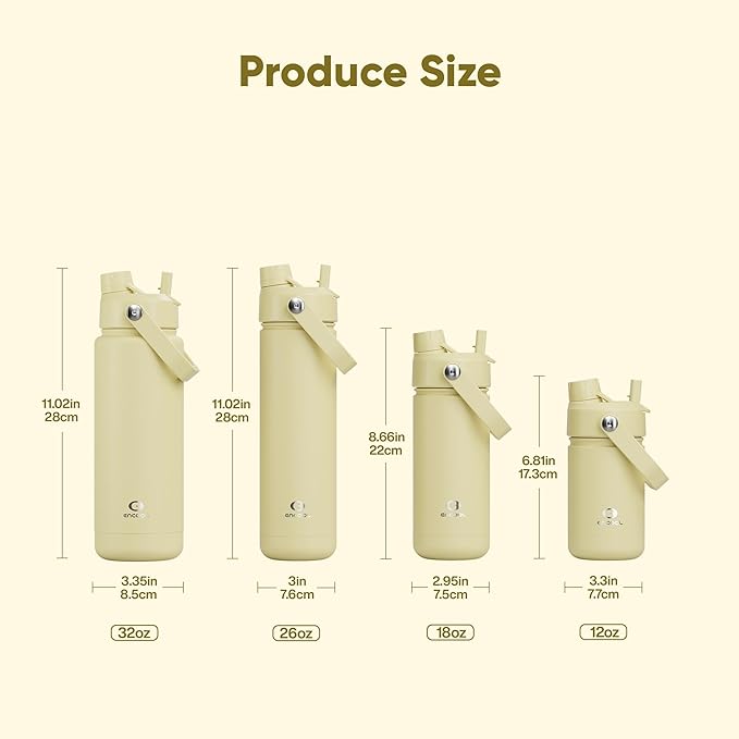 ENCOOL Kids Insulated Water Bottle with Straw - 12oz Stainless Steel Water Bottle with Dual Spouts, Leak-Proof, BPA-Free, Double Wall Vacuum Keeps Cold for 24 Hours for Sports, Travel (Light Vanilla)
