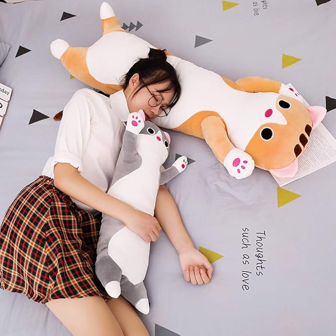 Cat Plush Hugging Pillow, Cat Stuffed Animals Soft Kitten Plush Long Body Pillow Toy Gifts for Kids (Gray, 27.55 inch)